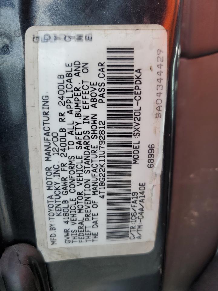 4T1BG22K11U792812 2001 Toyota Camry Ce