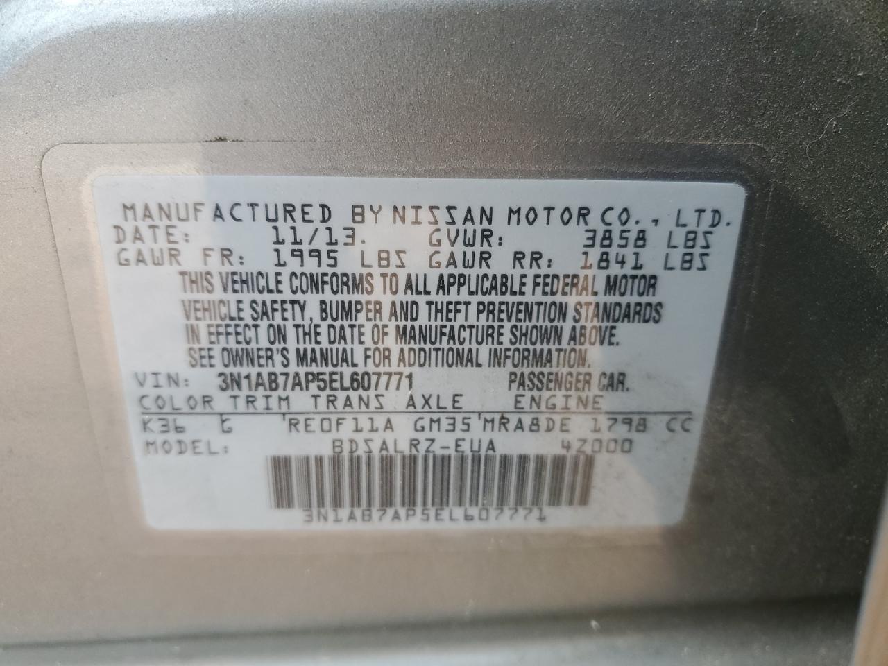 3N1AB7AP5EL607771 2014 Nissan Sentra S