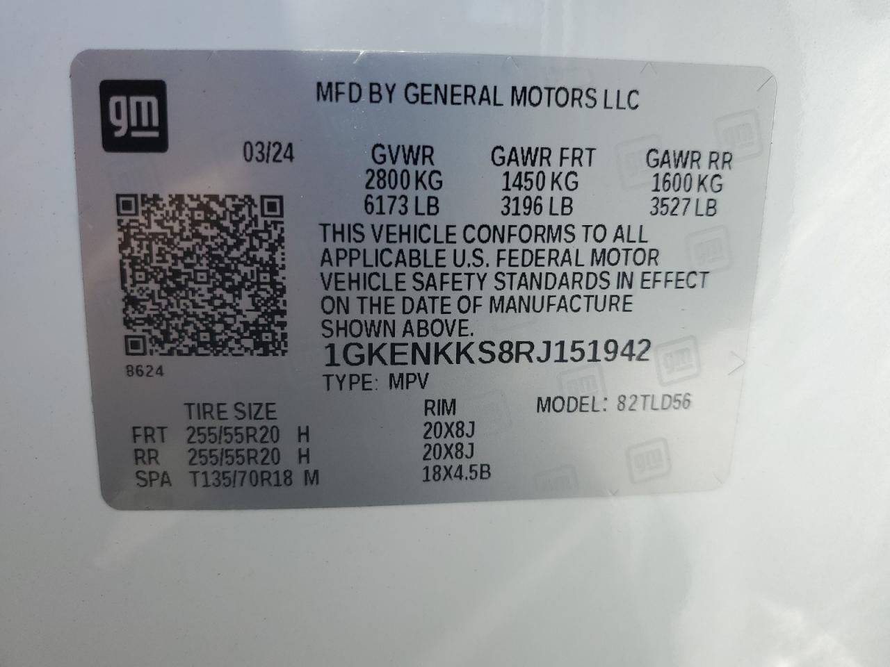 1GKENKKS8RJ151942 2024 GMC Acadia Uplevel