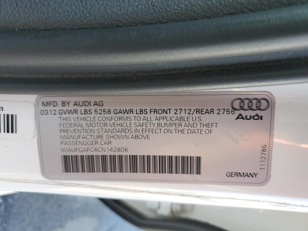 2012 Audi A6 Premium VIN: WAUFGAFC4CN142806 Lot: 72840214