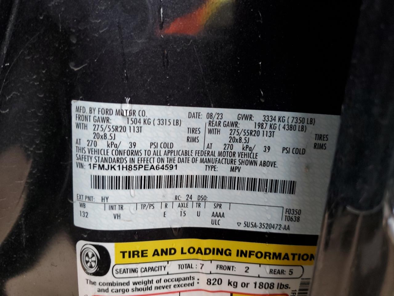 2023 Ford Expedition Max Xlt VIN: 1FMJK1H85PEA64591 Lot: 68381934