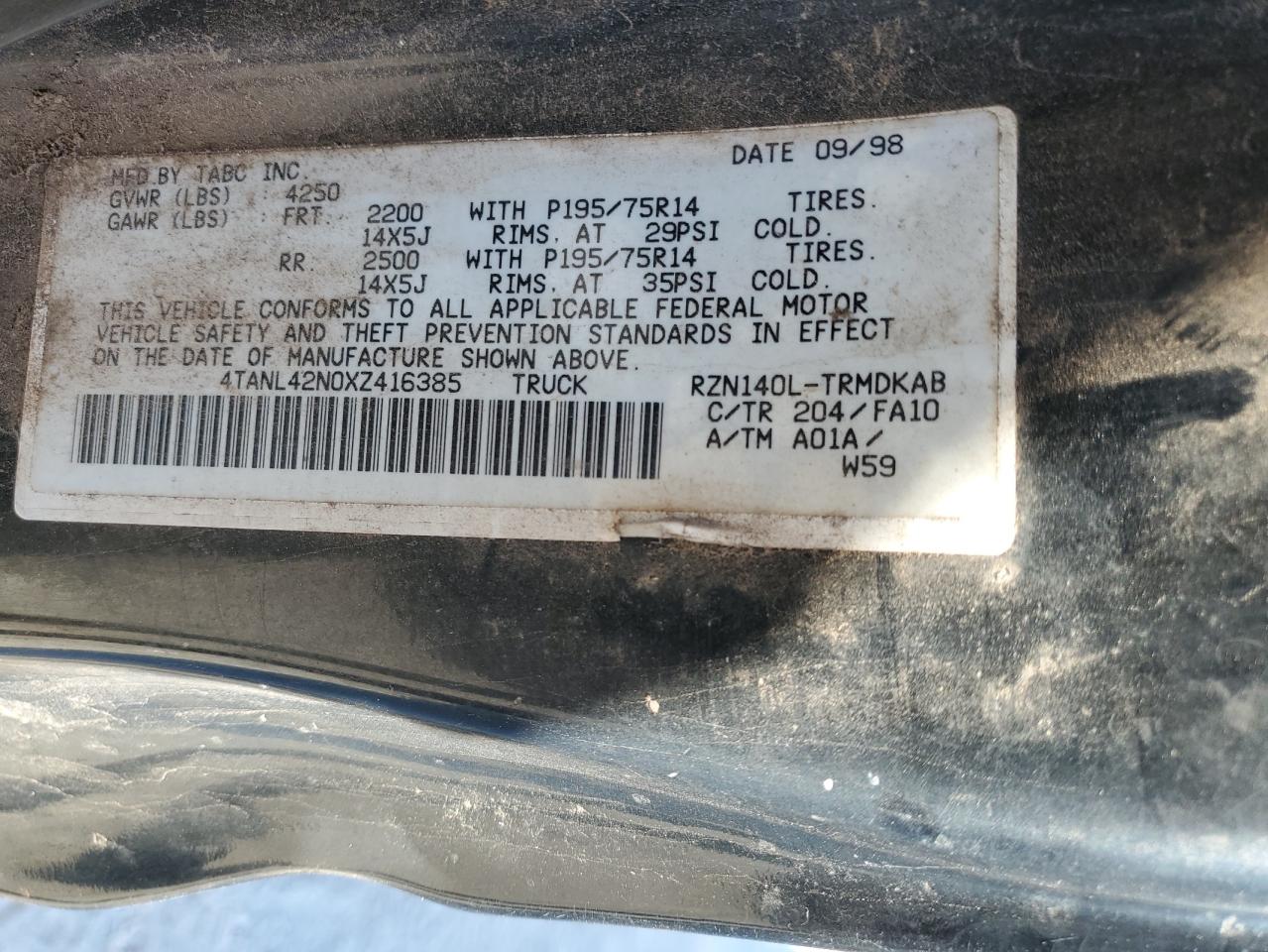 4TANL42N0XZ416385 1999 Toyota Tacoma