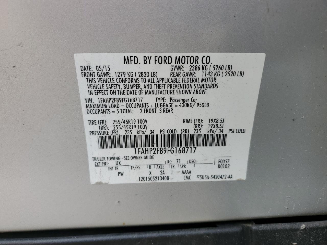 1FAHP2F89FG168717 2015 Ford Taurus Limited