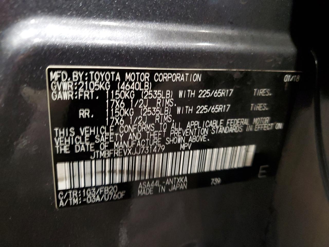 JTMBFREVXJJ731479 2018 Toyota Rav4 Le