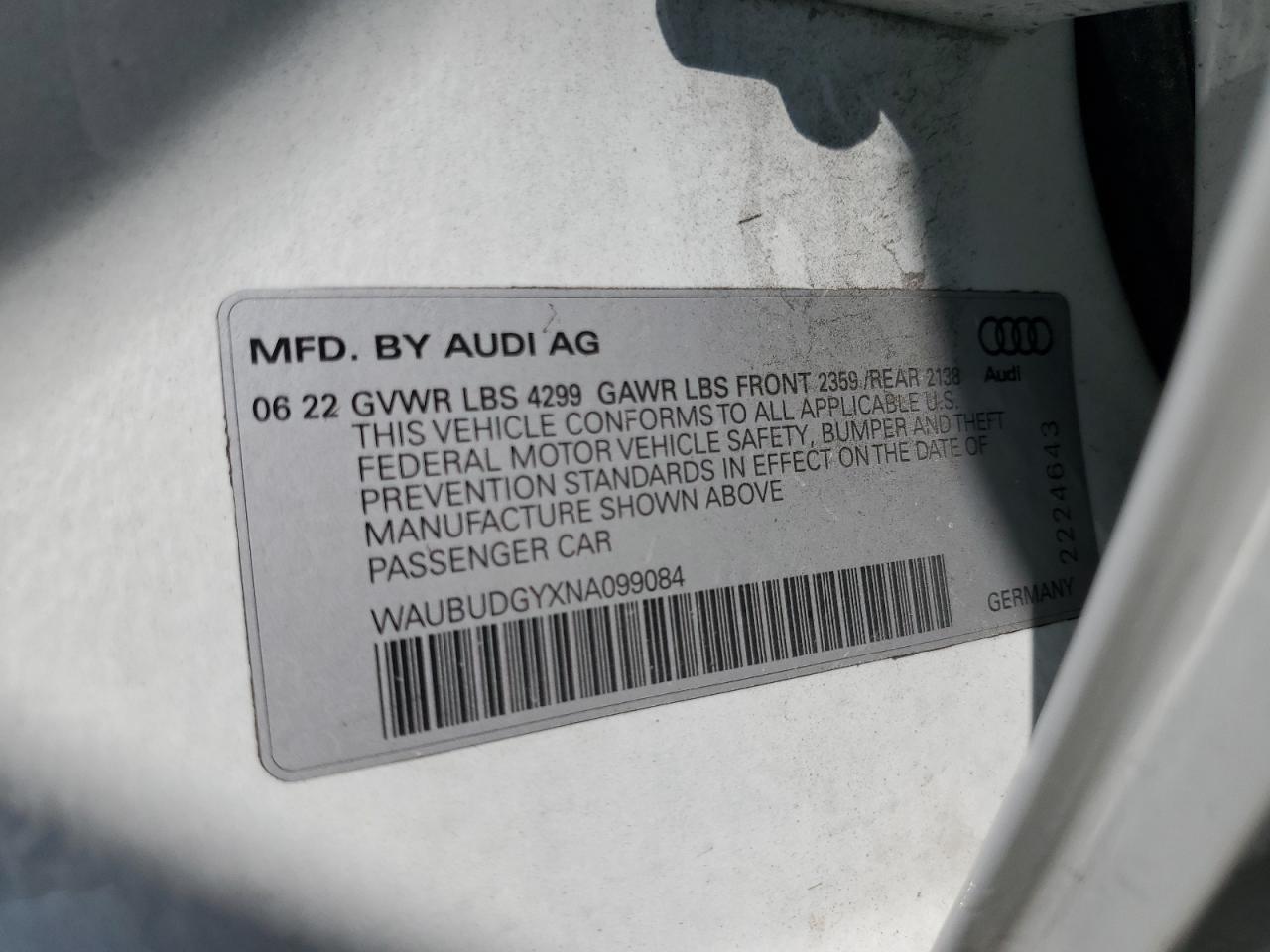 WAUBUDGYXNA099084 2022 Audi A3 Premium Plus