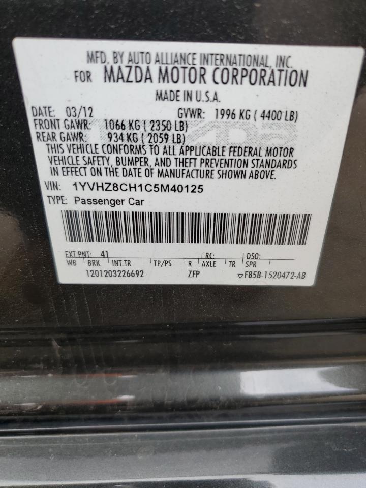 1YVHZ8CH1C5M40125 2012 Mazda 6 I