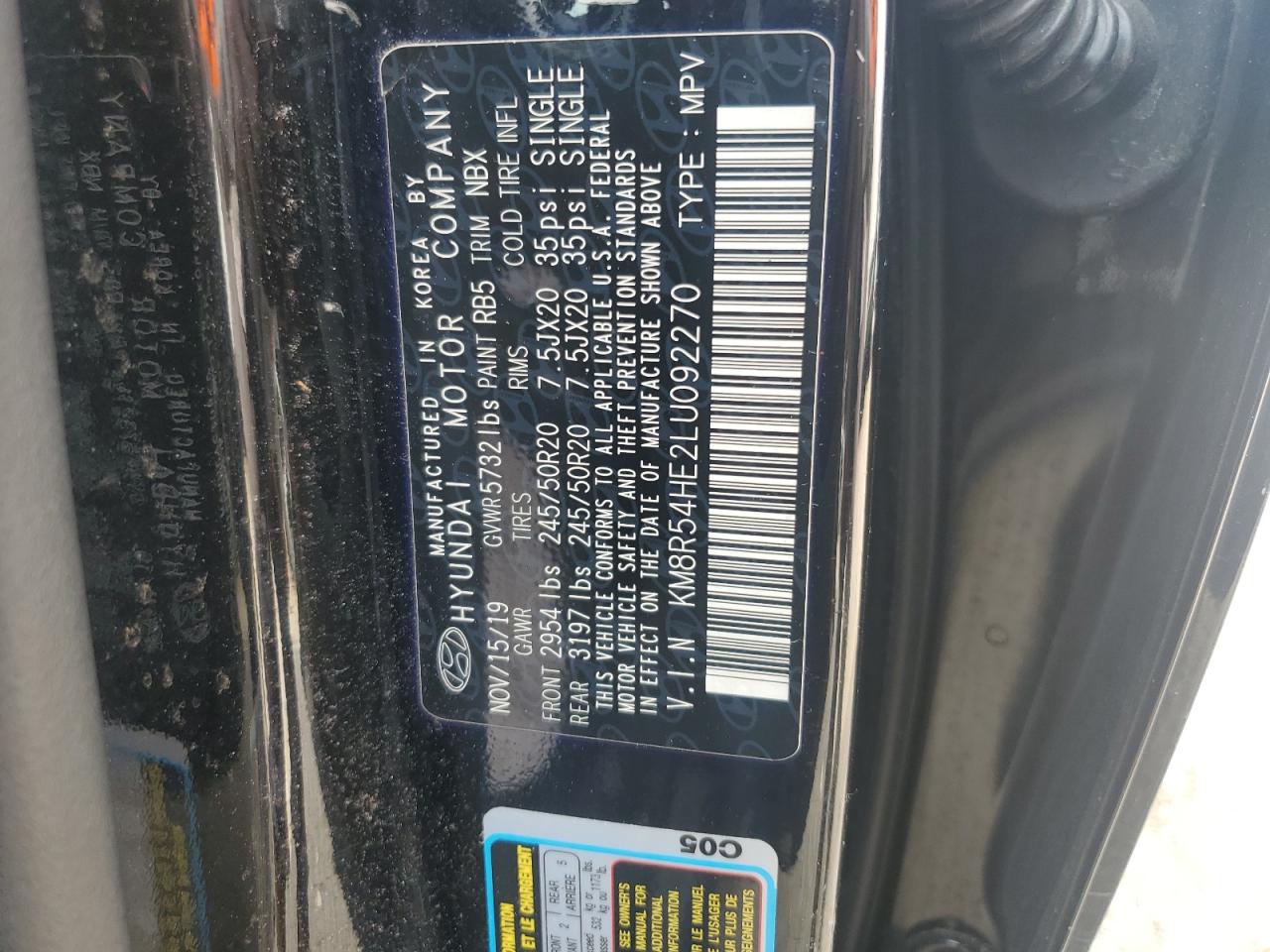 KM8R54HE2LU092270 2020 Hyundai Palisade Limited