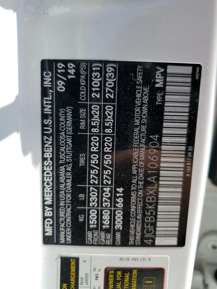 2020 Mercedes-Benz Gle 450 4Matic VIN: 4JGFB5KBXLA106904 Lot: 73684804