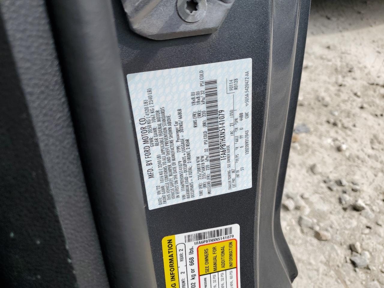 2022 Ford Mustang VIN: 1FA6P8THXN5141079 Lot: 69755264