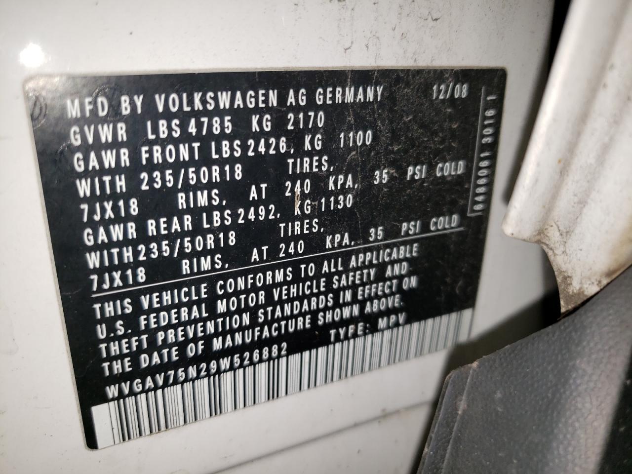 WVGAV75N29W526882 2009 Volkswagen Tiguan S