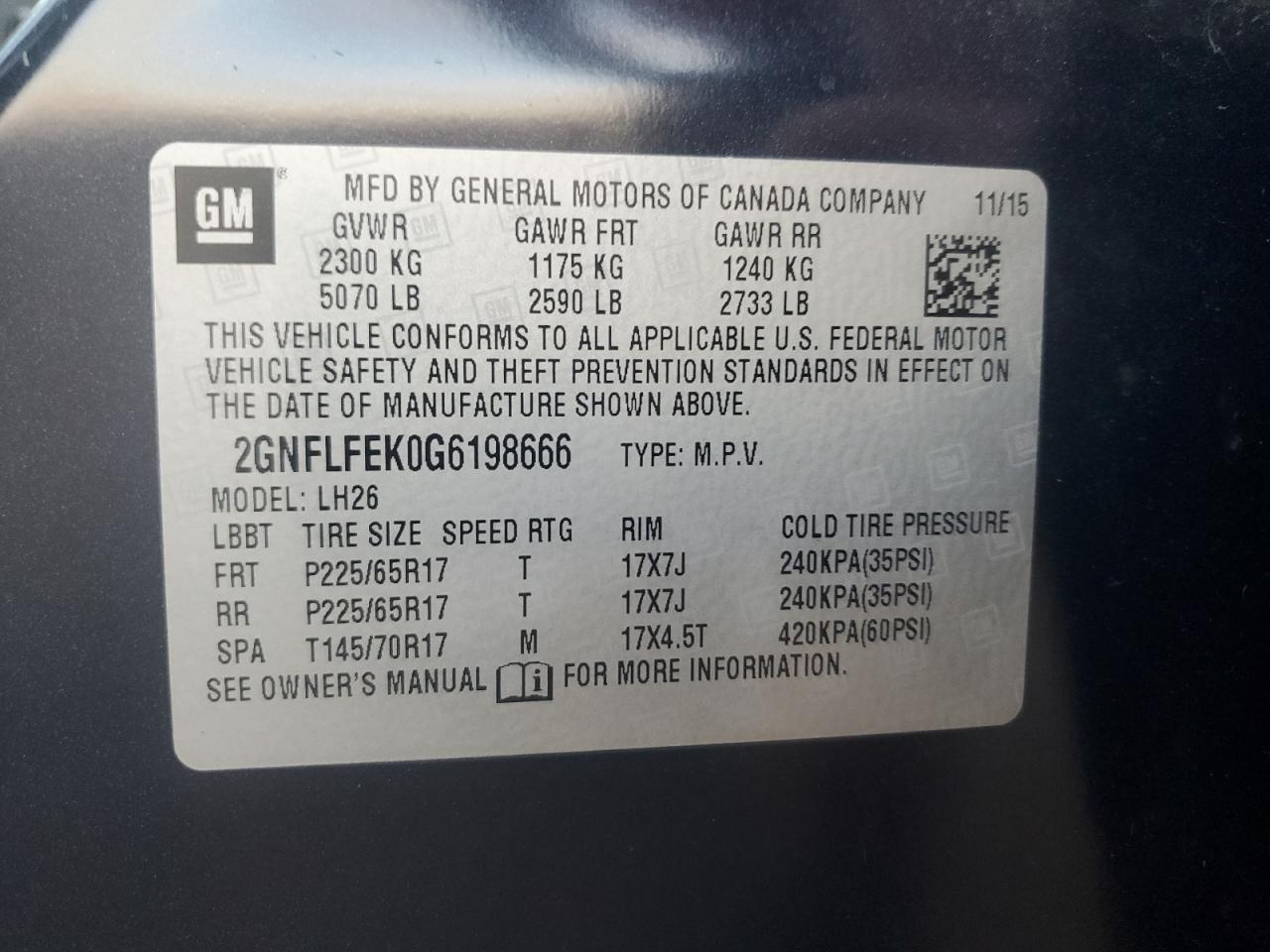 2GNFLFEK0G6198666 2016 Chevrolet Equinox Lt