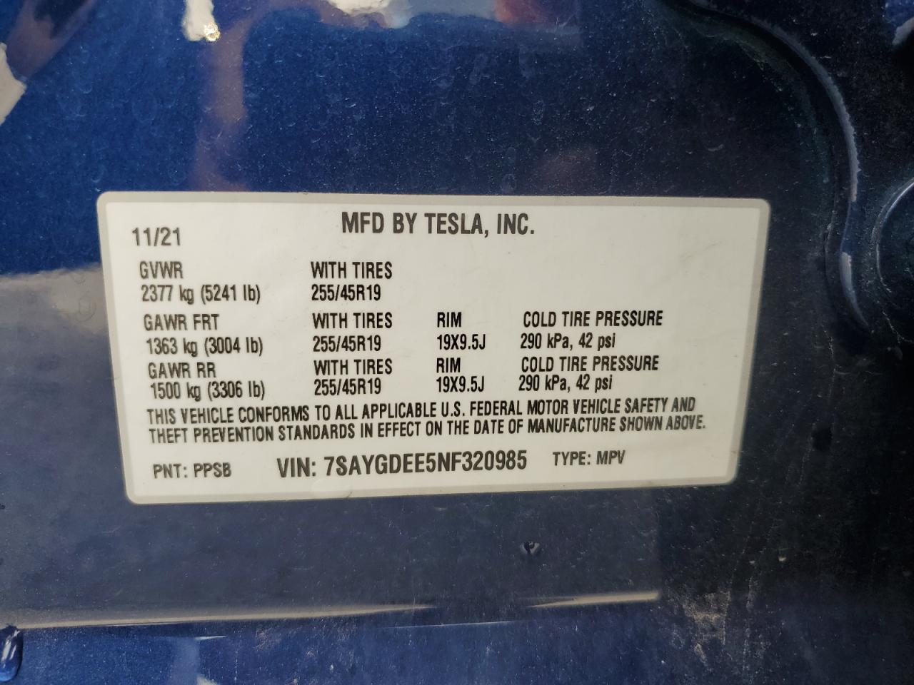 7SAYGDEE5NF320985 2022 Tesla Model Y