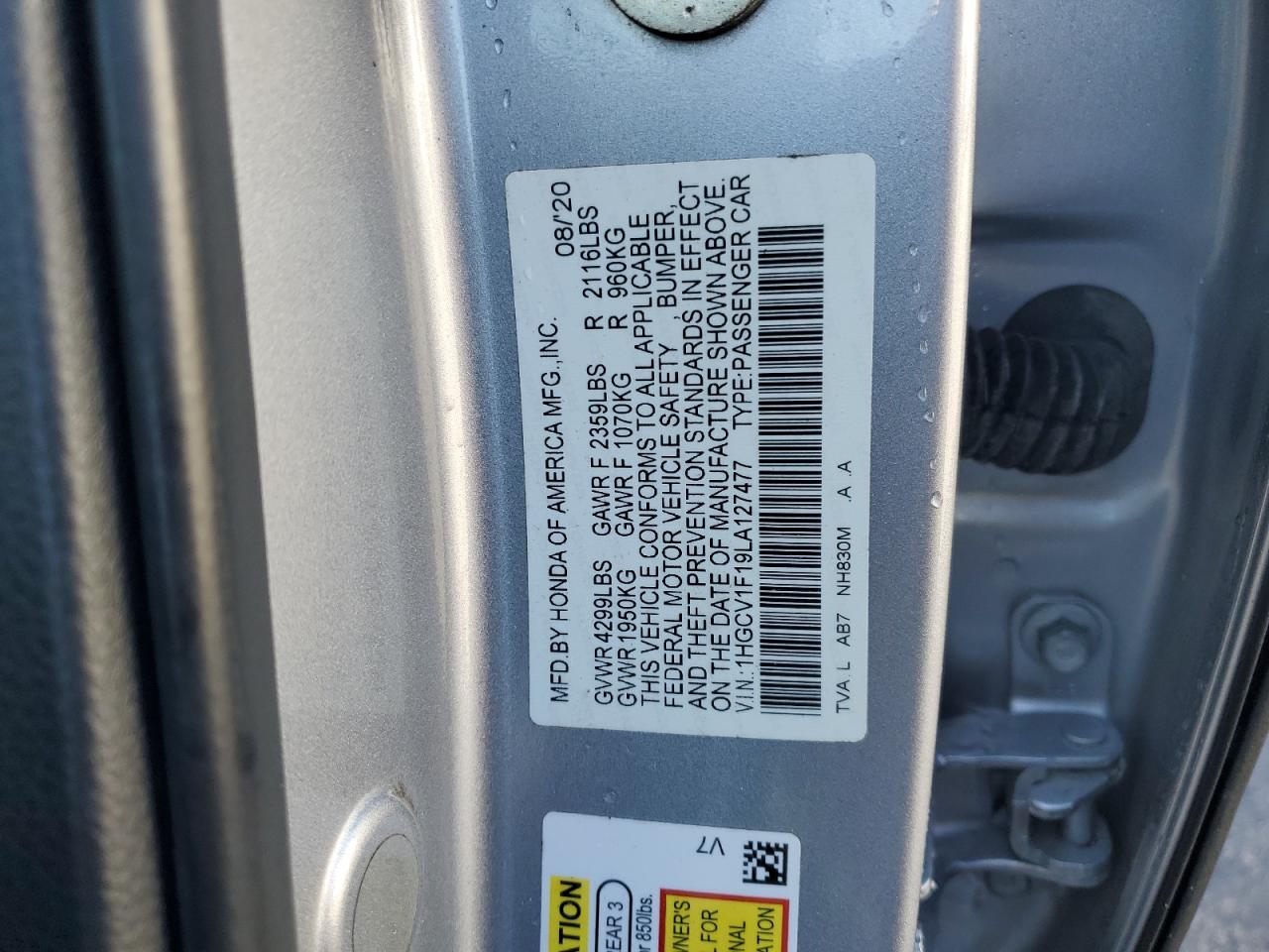 1HGCV1F19LA127477 2020 Honda Accord Lx