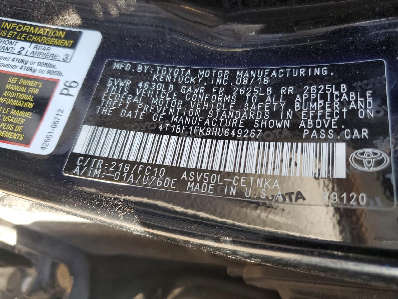 4T1BF1FK9HU649267 2017 TOYOTA CAMRY - Image 13