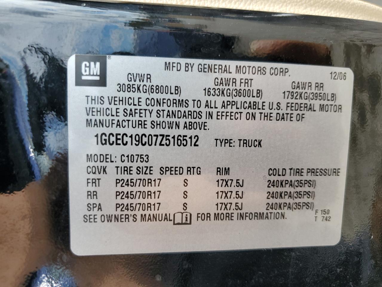 2007 Chevrolet Silverado C1500 VIN: 1GCEC19C07Z516512 Lot: 73037754