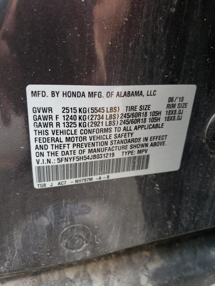 5FNYF5H54JB031219 2018 Honda Pilot Exl