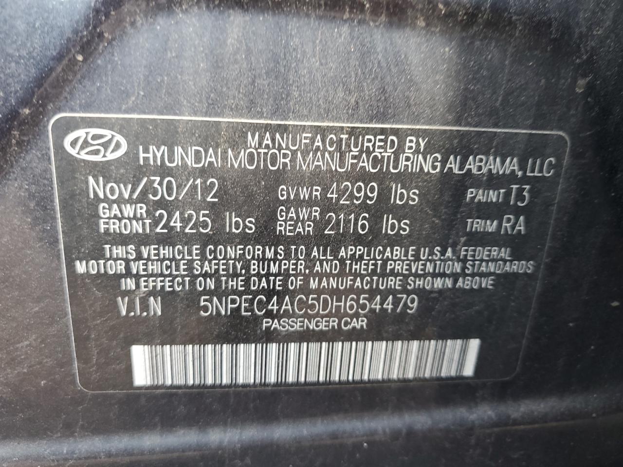 5NPEC4AC5DH654479 2013 Hyundai Sonata Se