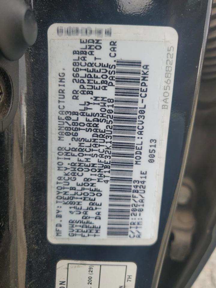 2003 Toyota Camry Le VIN: 4T1BE32K13U252018 Lot: 72334254