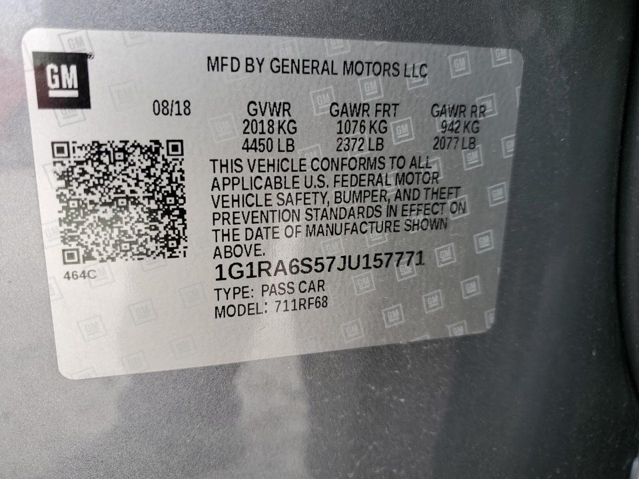 1G1RA6S57JU157771 2018 Chevrolet Volt Lt