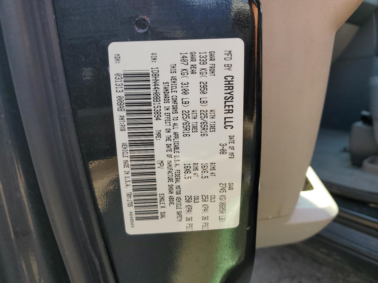 2008 Dodge Grand Caravan Se VIN: 1D8HN44H08B153894 Lot: 71676024