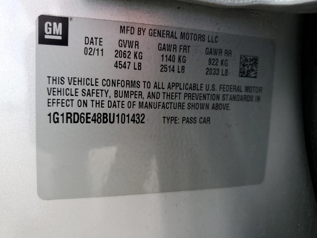 1G1RD6E48BU101432 2011 Chevrolet Volt