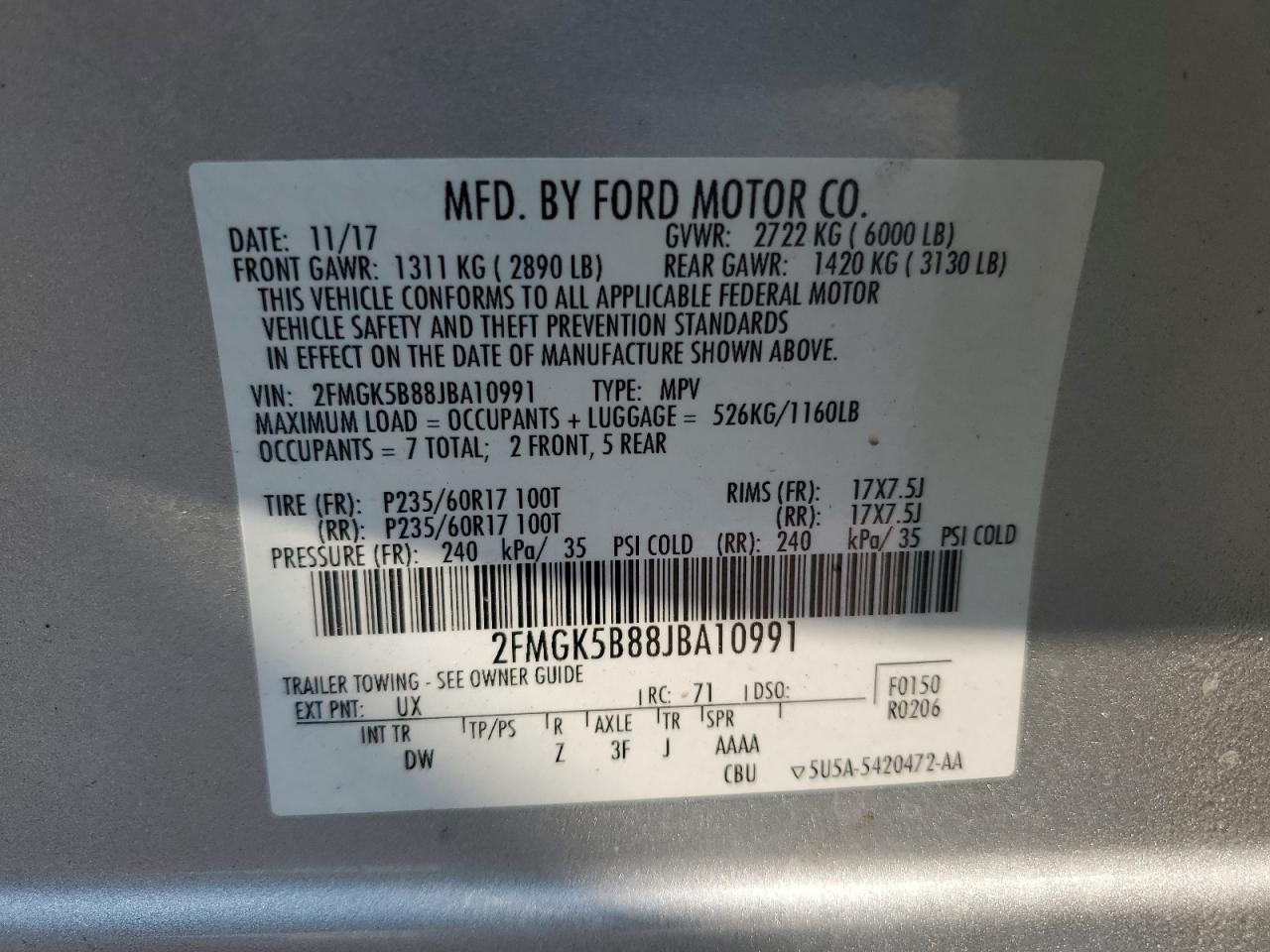 2FMGK5B88JBA10991 2018 Ford Flex Se