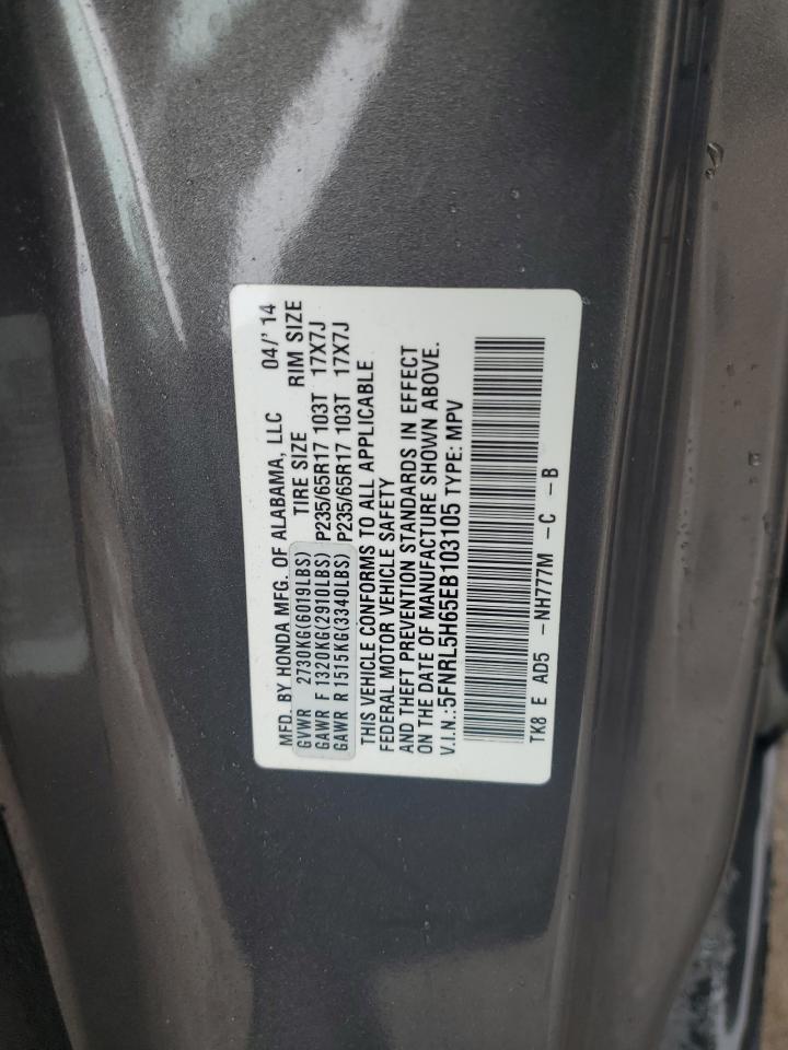 5FNRL5H65EB103105 2014 Honda Odyssey Exl