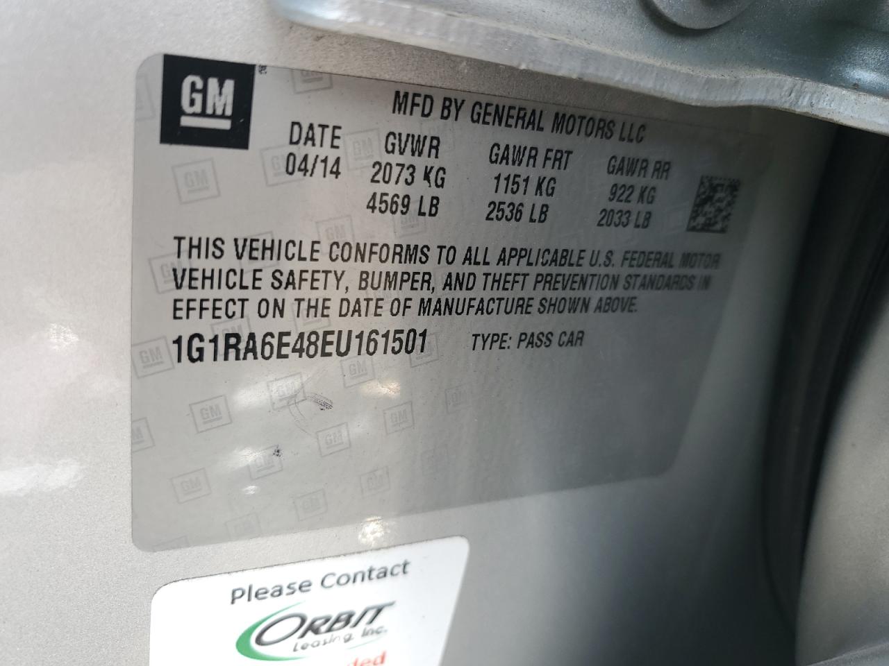 1G1RA6E48EU161501 2014 Chevrolet Volt