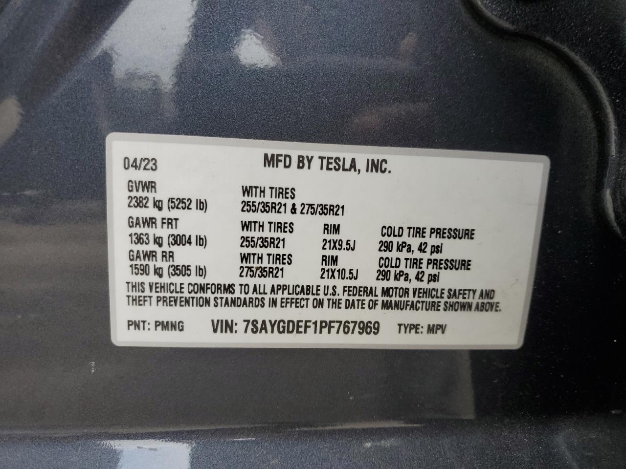 2023 Tesla Model Y VIN: 7SAYGDEF1PF767969 Lot: 71245374