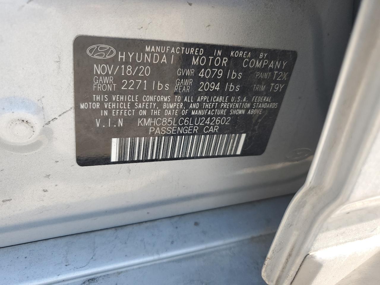 KMHC85LC6LU242602 2020 Hyundai Ioniq Sel