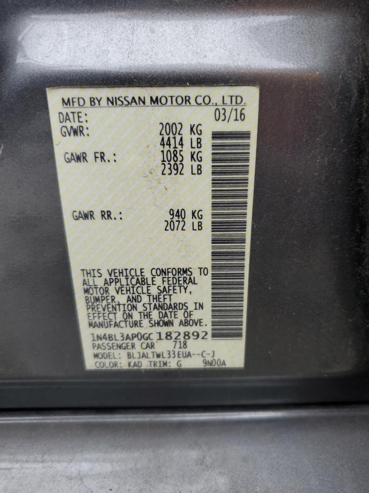 1N4BL3AP0GC182892 2016 Nissan Altima 3.5Sl