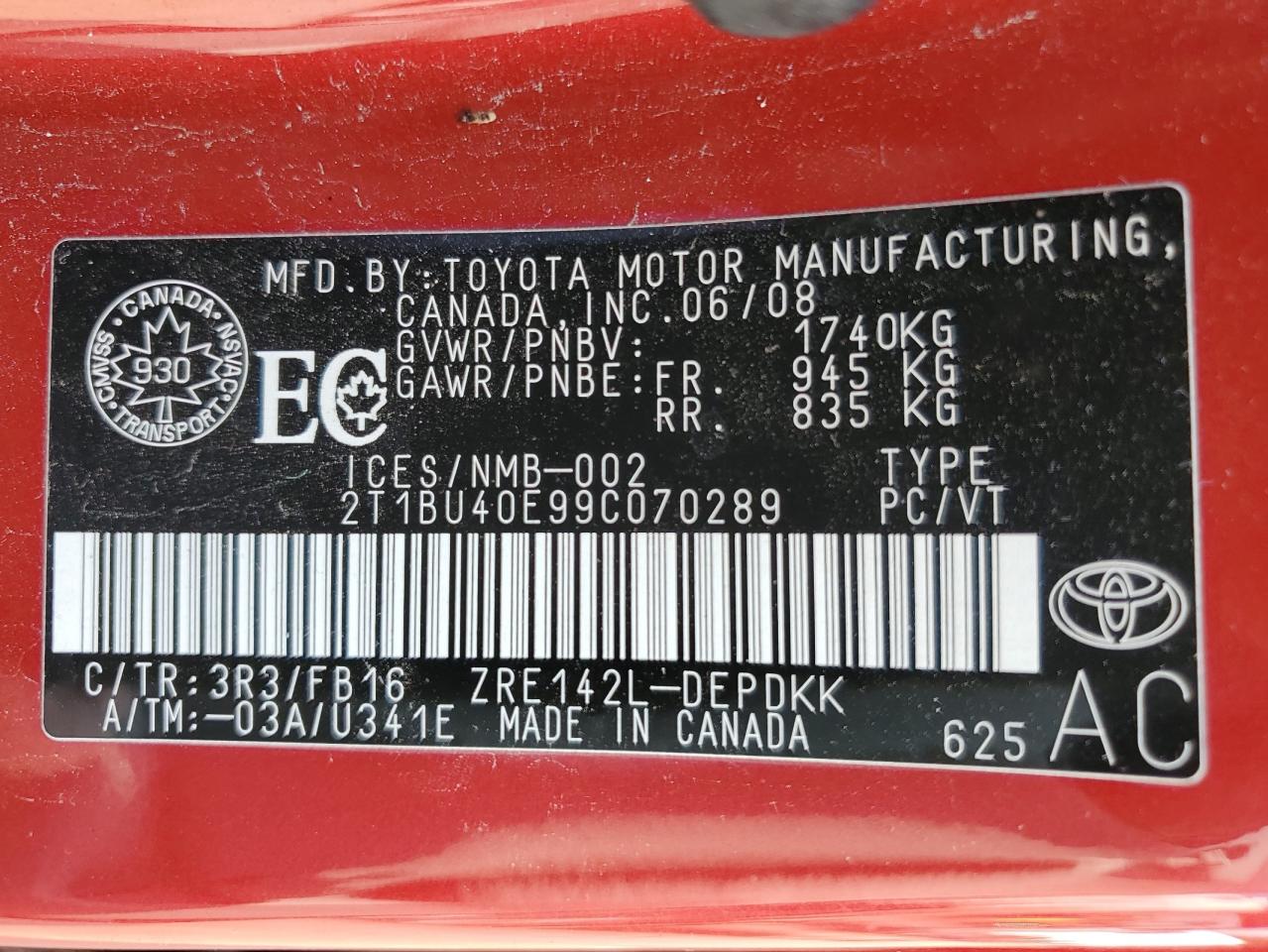 2T1BU40E99C070289 2009 Toyota Corolla Base