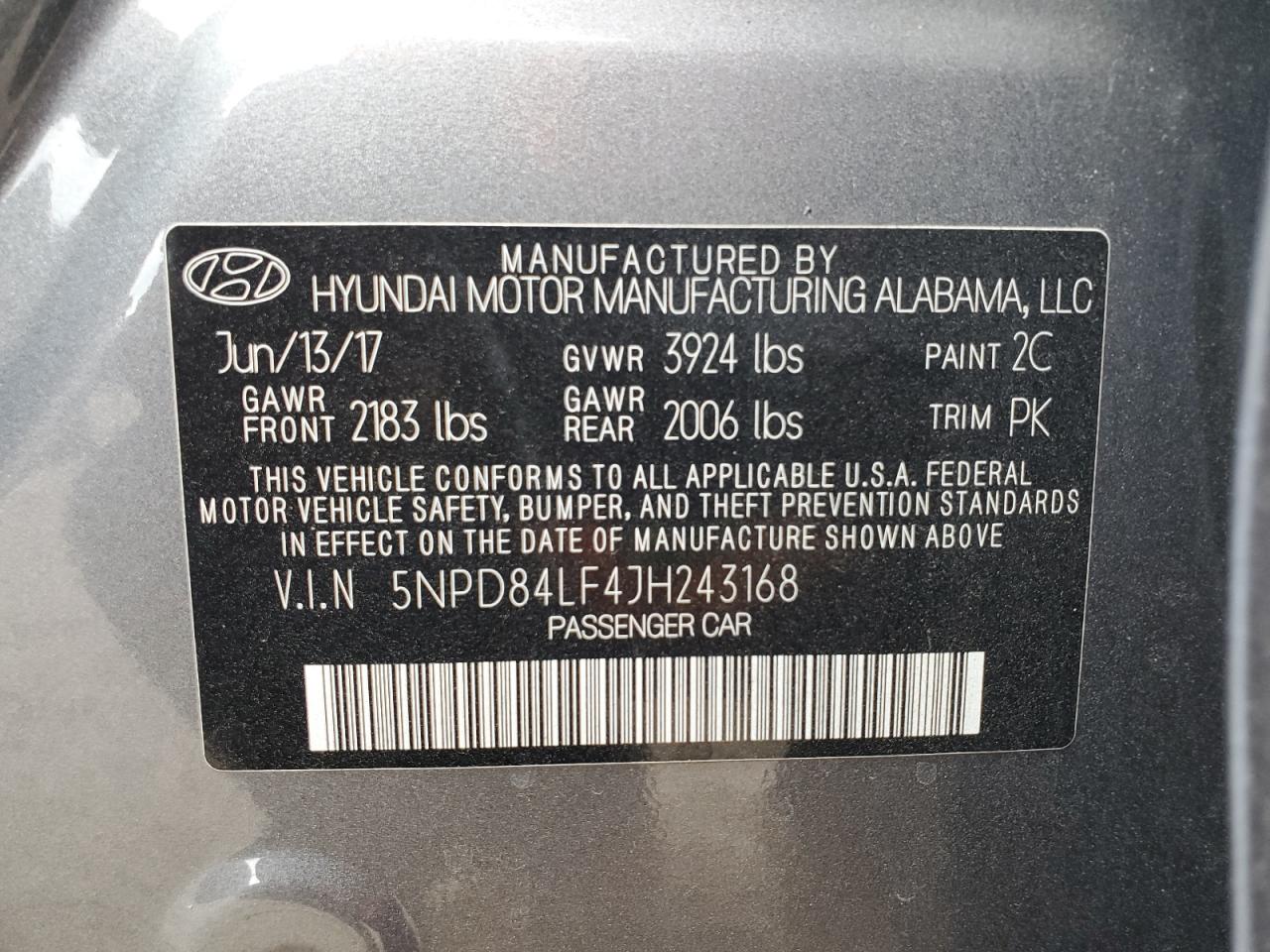 5NPD84LF4JH243168 2018 Hyundai Elantra Sel