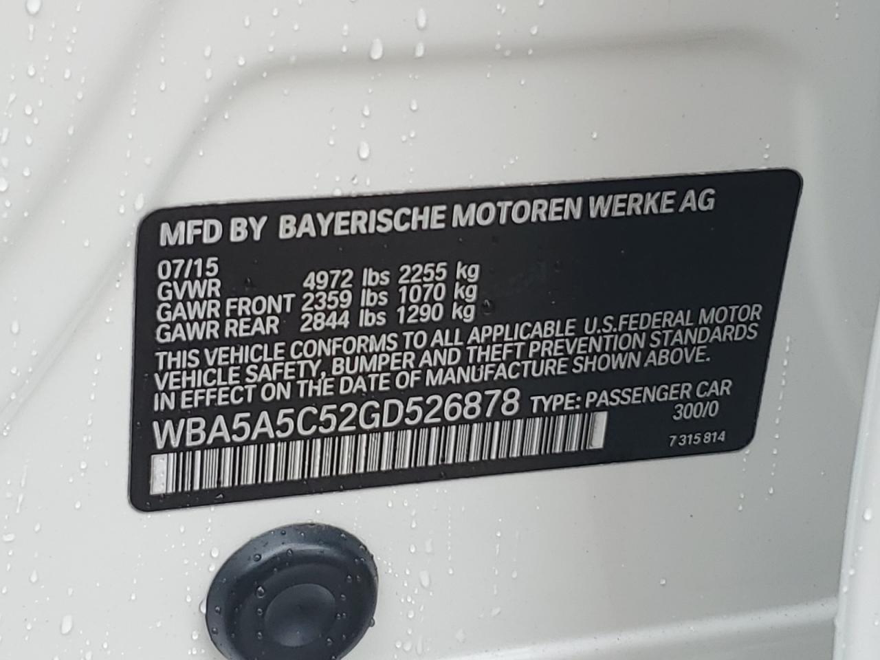 WBA5A5C52GD526878 2016 BMW 528 I