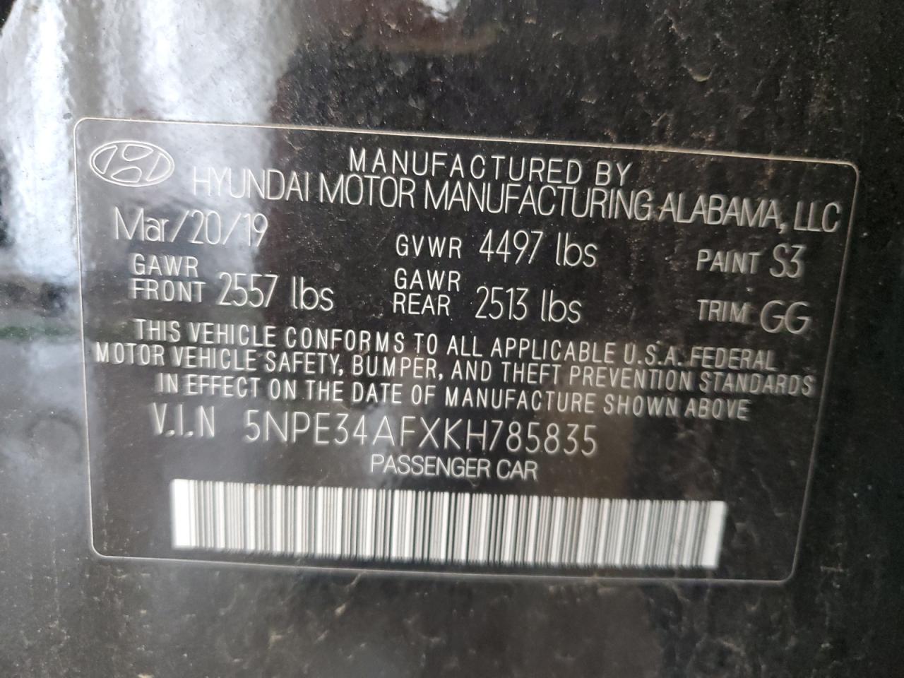 5NPE34AFXKH785835 2019 Hyundai Sonata Limited