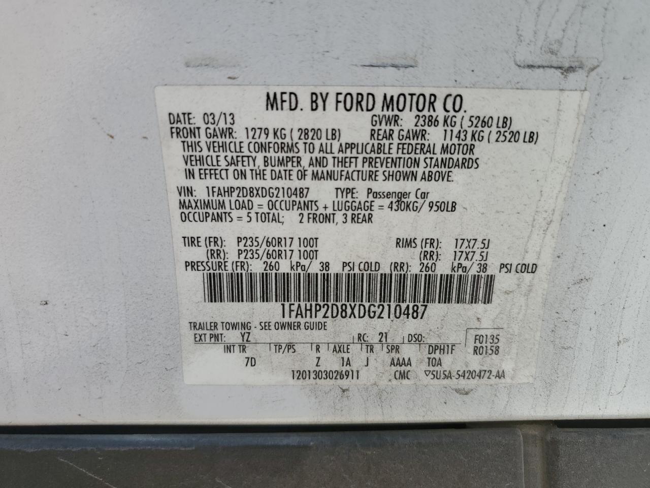 2013 Ford Taurus Se VIN: 1FAHP2D8XDG210487 Lot: 70572554