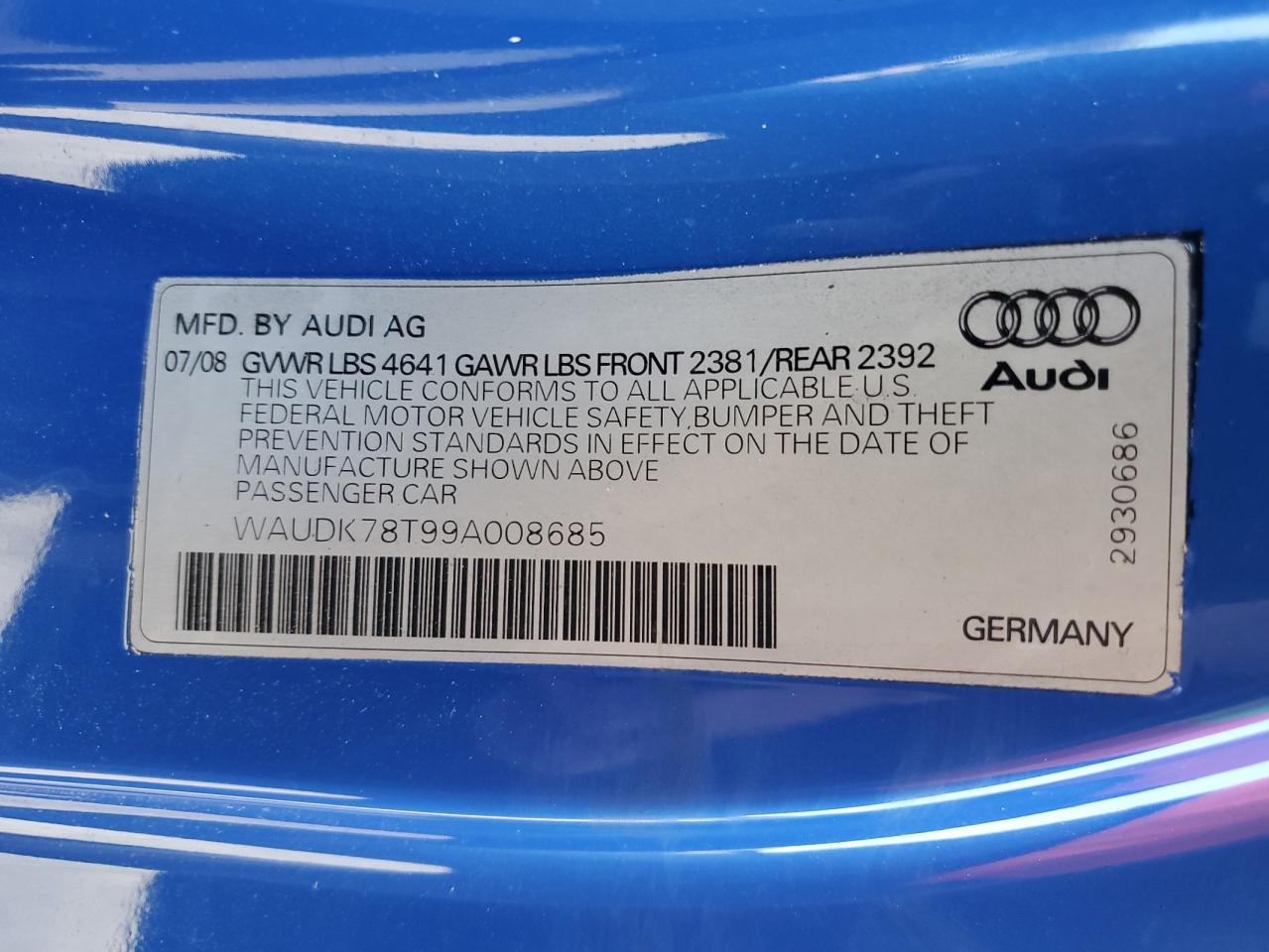 WAUDK78T99A008685 2009 Audi A5 Quattro