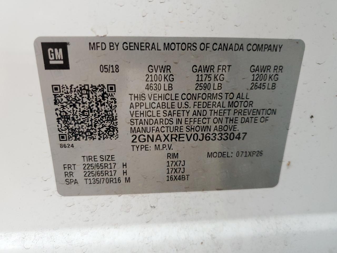 2GNAXREV0J6333047 2018 Chevrolet Equinox Ls