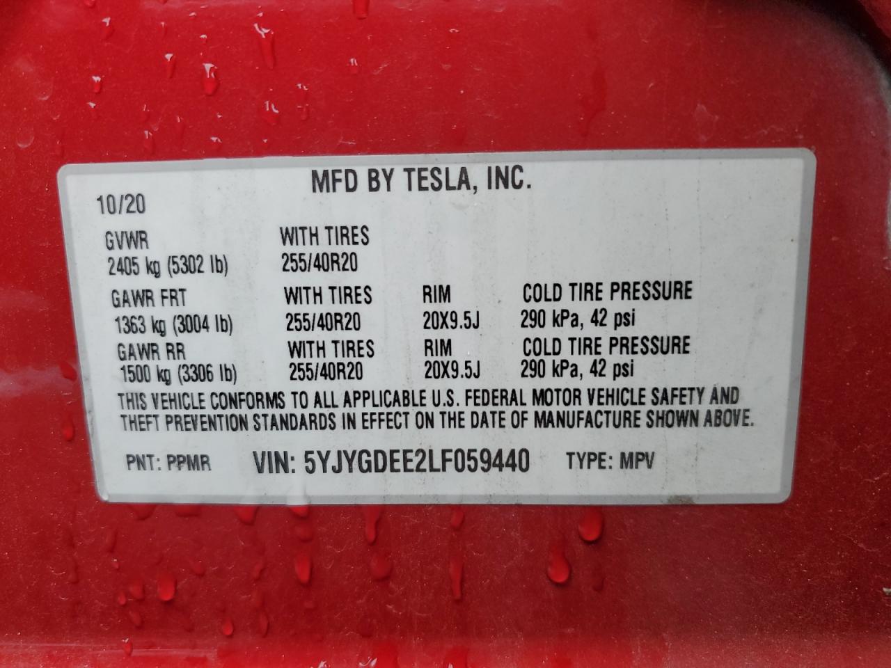 5YJYGDEE2LF059440 2020 Tesla Model Y