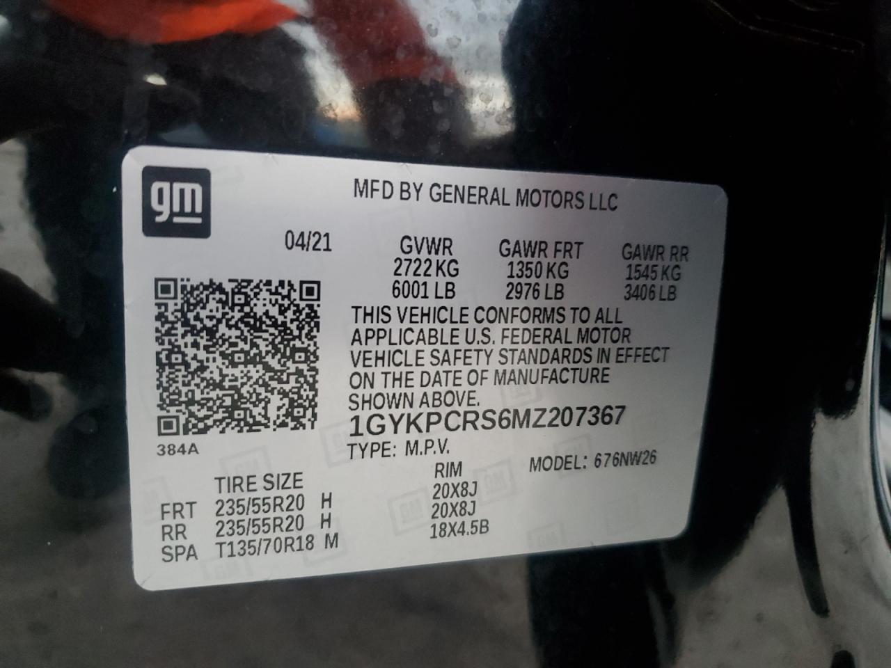 1GYKPCRS6MZ207367 2021 Cadillac Xt6 Premium Luxury