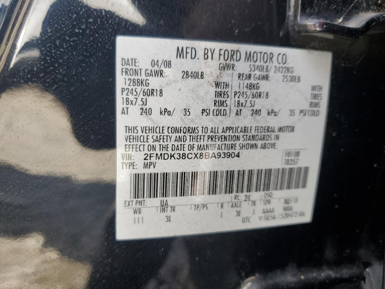 2FMDK38CX8BA93904 2008 Ford Edge Sel