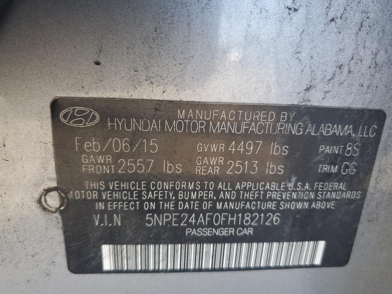 5NPE24AF0FH182126 2015 Hyundai Sonata Se