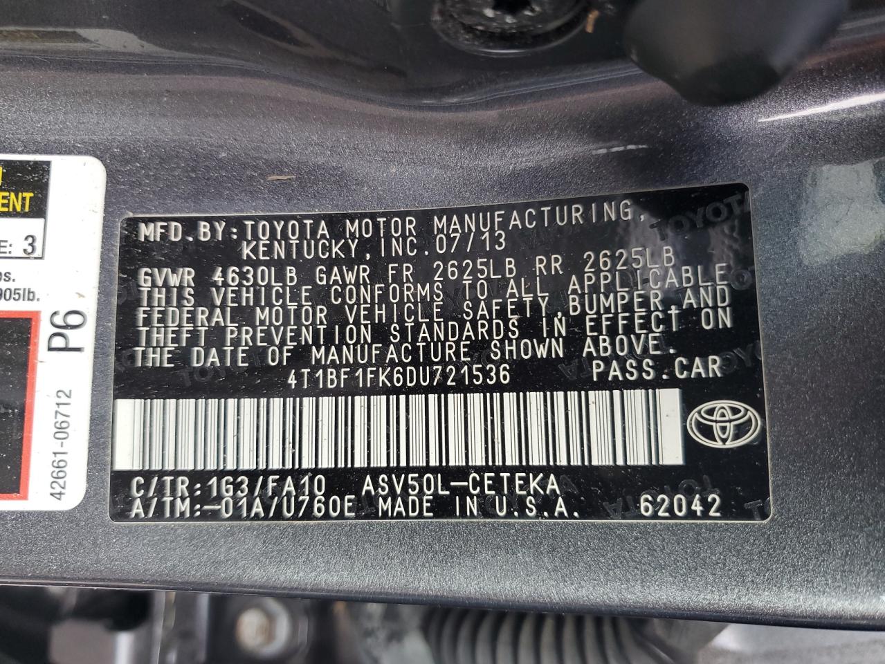 4T1BF1FK6DU721536 2013 Toyota Camry L