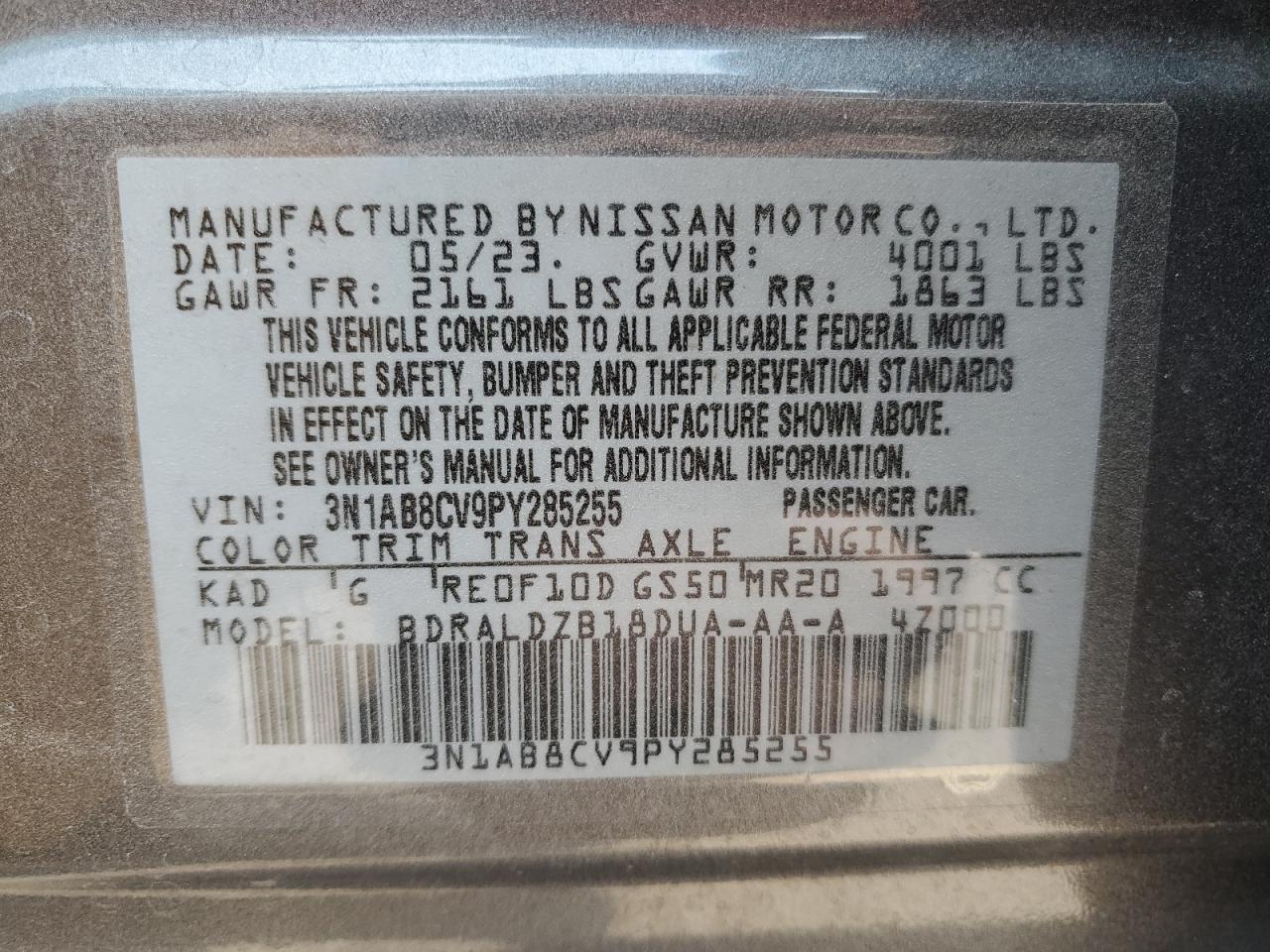 3N1AB8CV9PY285255 2023 Nissan Sentra Sv