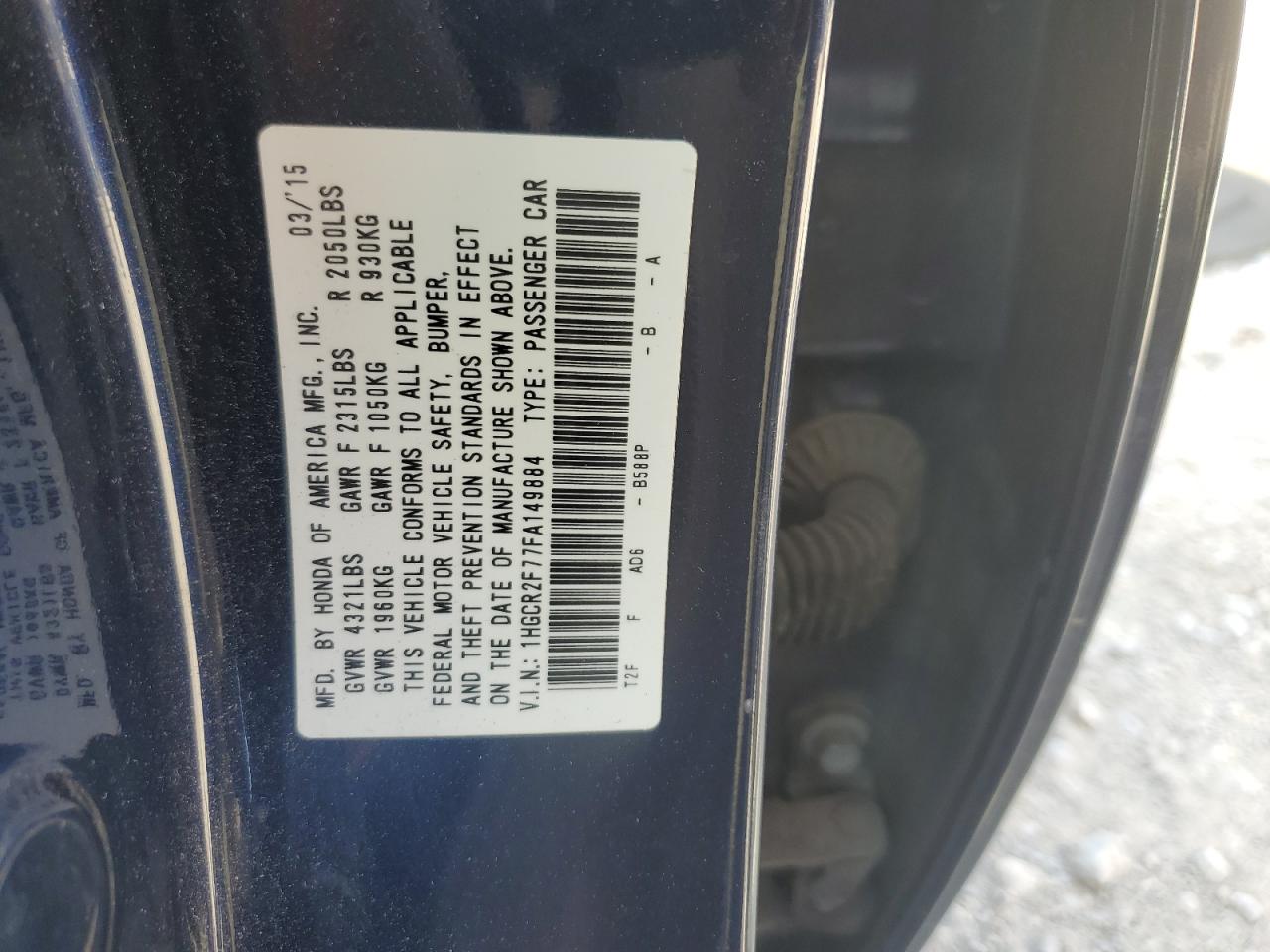 1HGCR2F77FA149884 2015 Honda Accord Ex