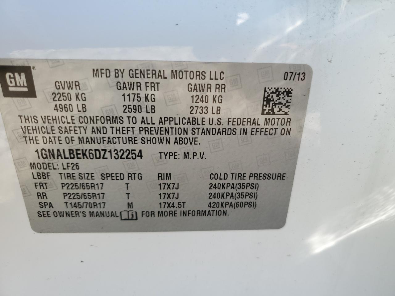 1GNALBEK6DZ132254 2013 Chevrolet Equinox Ls