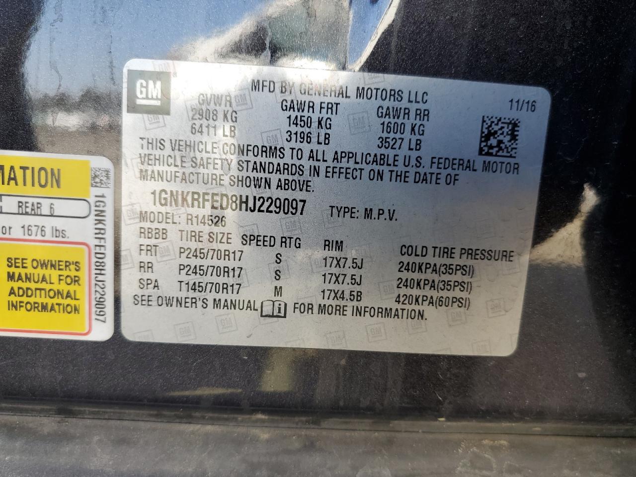 2017 Chevrolet Traverse Ls VIN: 1GNKRFED8HJ229097 Lot: 68032484