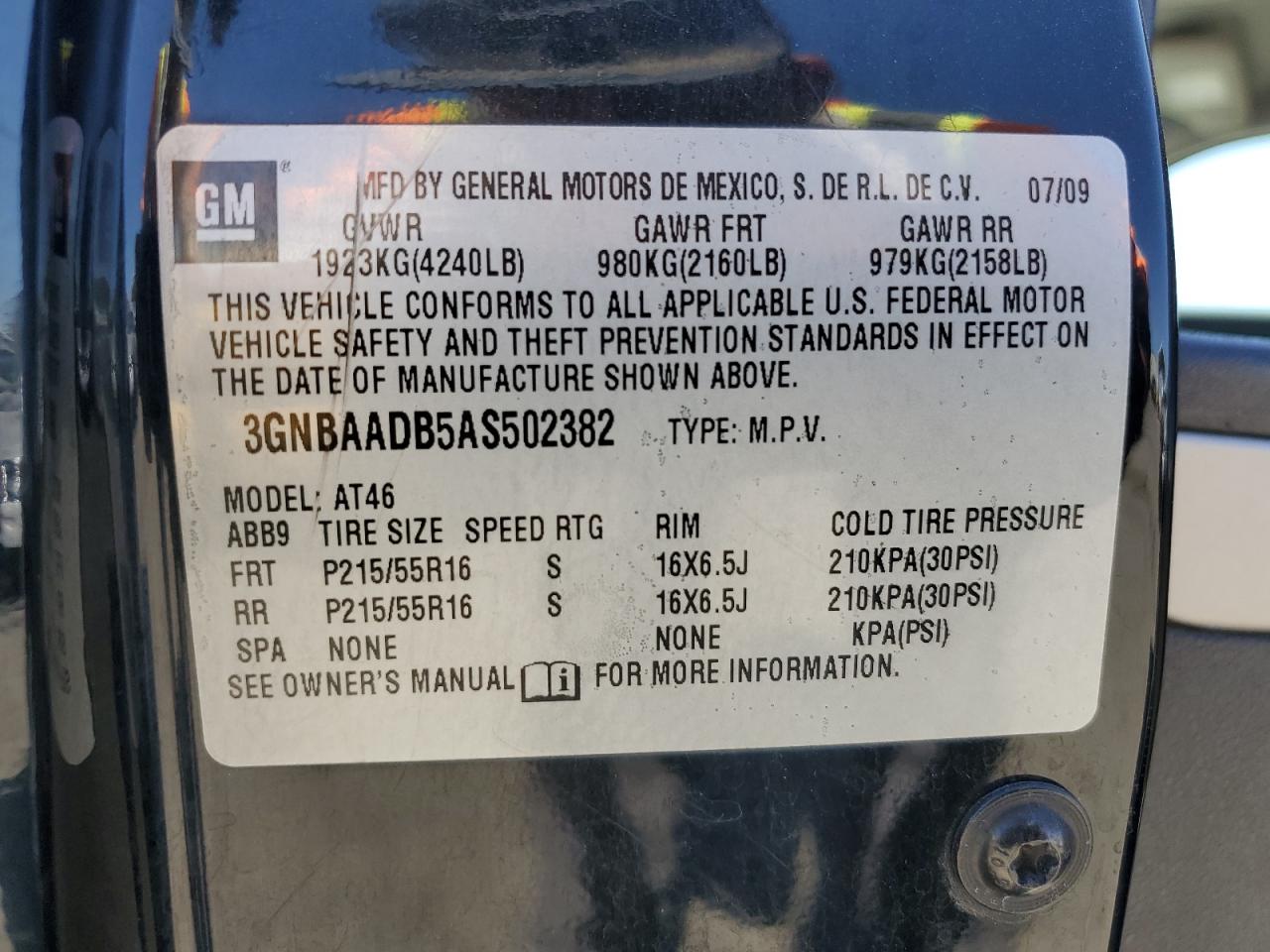 3GNBAADB5AS502382 2010 Chevrolet Hhr Ls