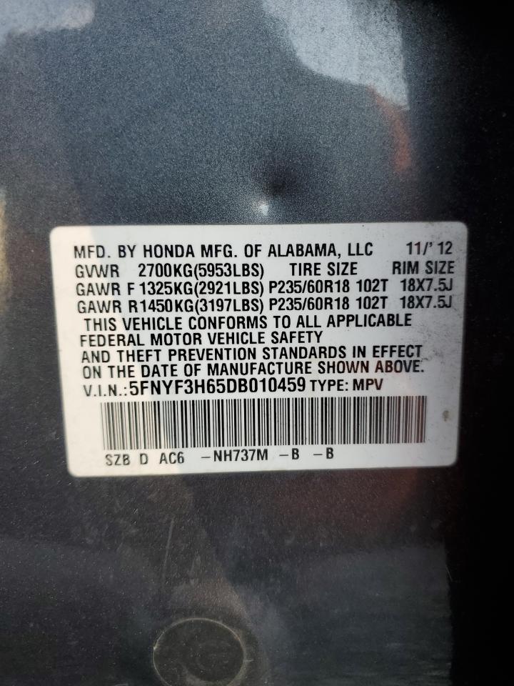 5FNYF3H65DB010459 2013 Honda Pilot Exl