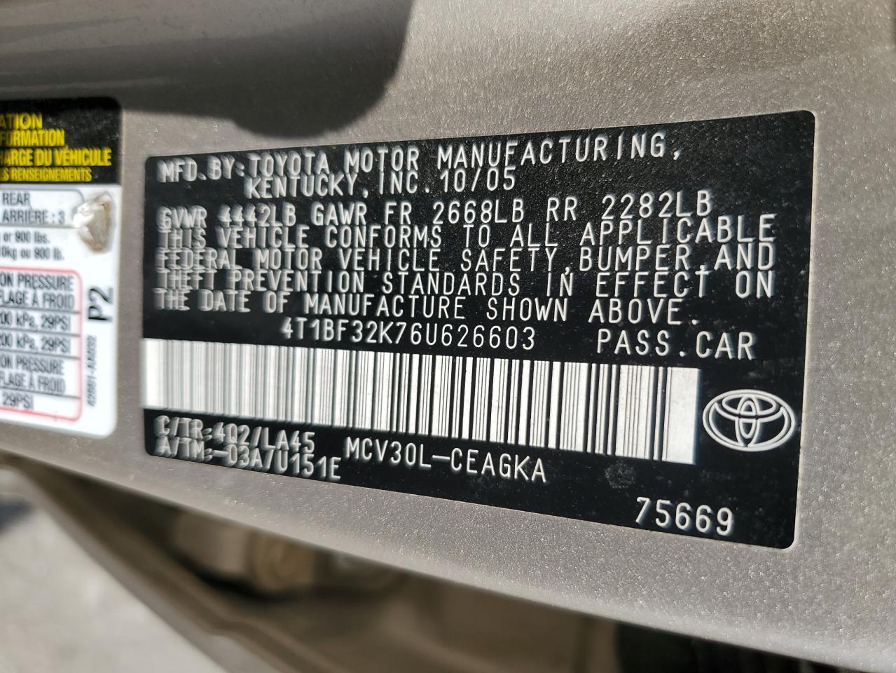 4T1BF32K76U626603 2006 Toyota Camry Le